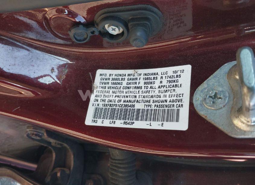 Photo 9 of 2012 Honda Civic SDN LX (VIN 19XFB2F51CE385406)