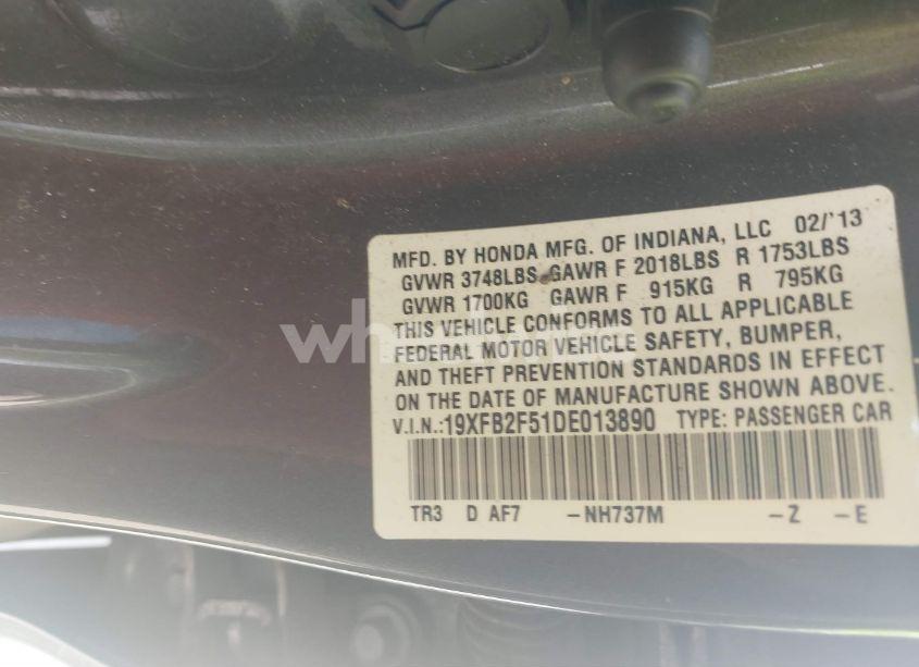 Photo 9 of 2013 Honda Civic LX (VIN 19XFB2F51DE013890)