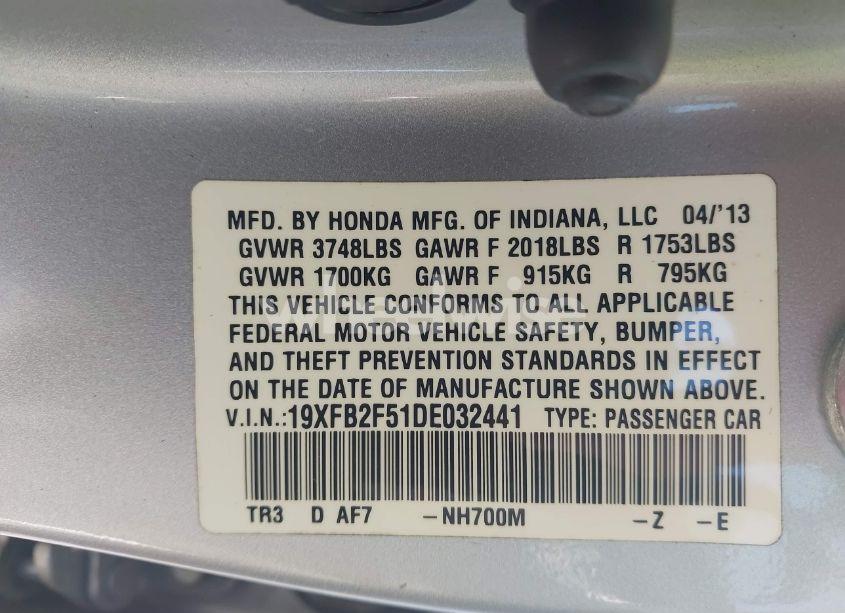 Photo 9 of 2013 Honda Civic LX (VIN 19XFB2F51DE032441)