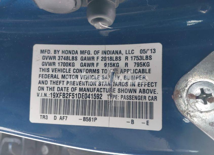 Photo 9 of 2013 Honda Civic LX (VIN 19XFB2F51DE041592)