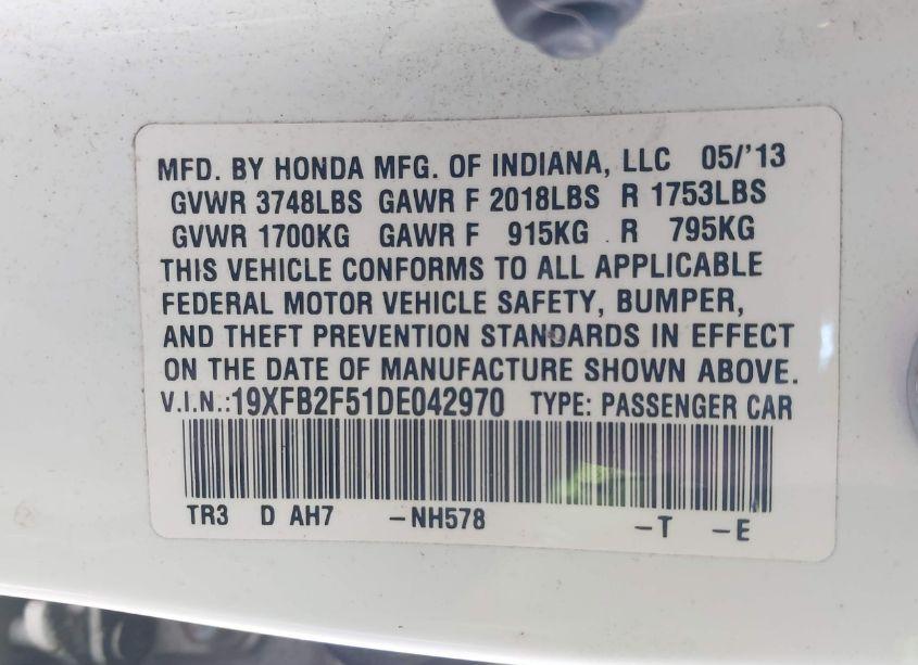 Photo 9 of 2013 Honda Civic LX (VIN 19XFB2F51DE042970)