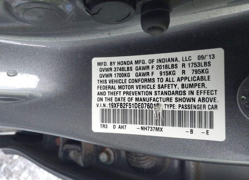 Photo 9 of 2013 Honda Civic LX (VIN 19XFB2F51DE076018)