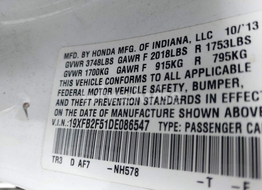 Photo 9 of 2013 Honda Civic LX (VIN 19XFB2F51DE086547)