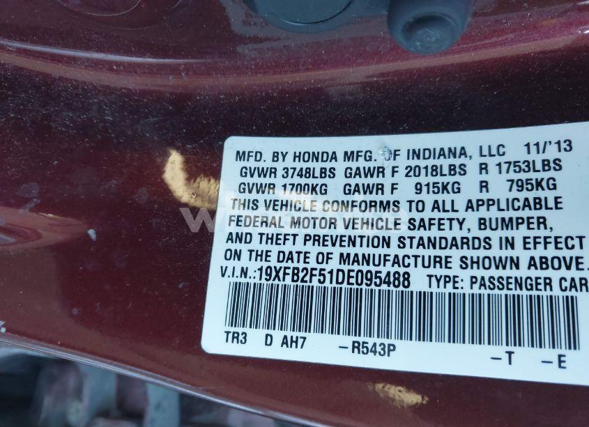 Photo 9 of 2013 Honda Civic LX (VIN 19XFB2F51DE095488)