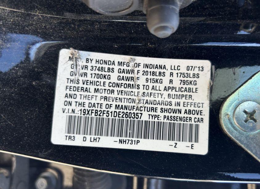 Photo 9 of 2013 Honda Civic LX (VIN 19XFB2F51DE260357)