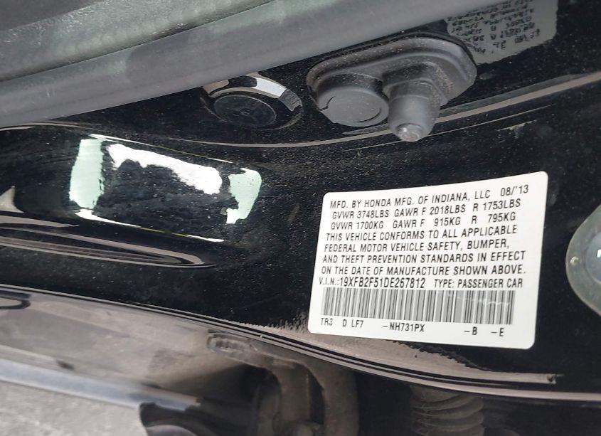 Photo 9 of 2013 Honda Civic LX (VIN 19XFB2F51DE267812)