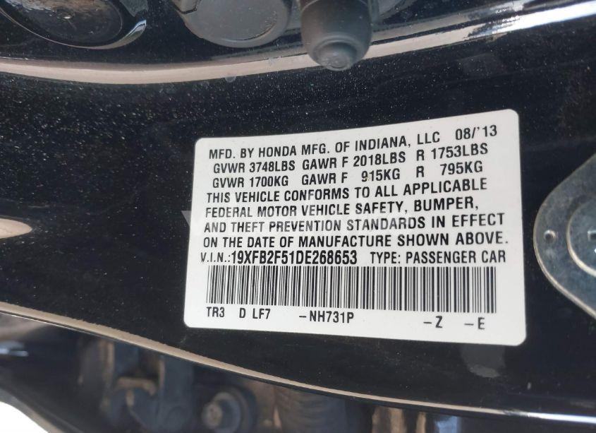 Photo 9 of 2013 Honda Civic LX (VIN 19XFB2F51DE268653)