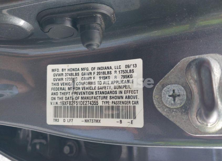 Photo 9 of 2013 Honda Civic LX (VIN 19XFB2F51DE274355)