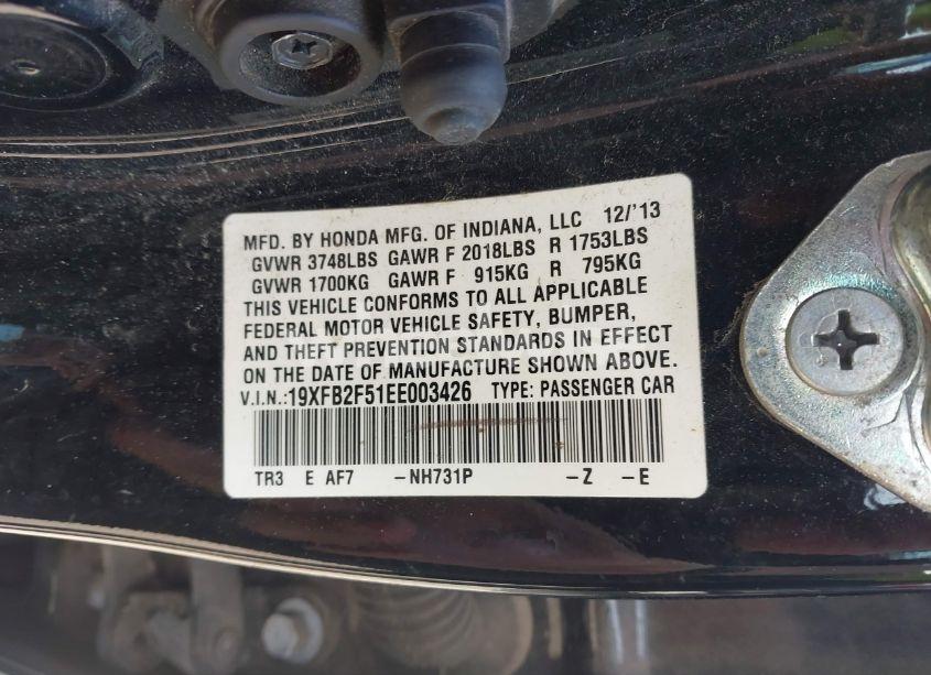 Photo 9 of 2014 Honda Civic LX (VIN 19XFB2F51EE003426)