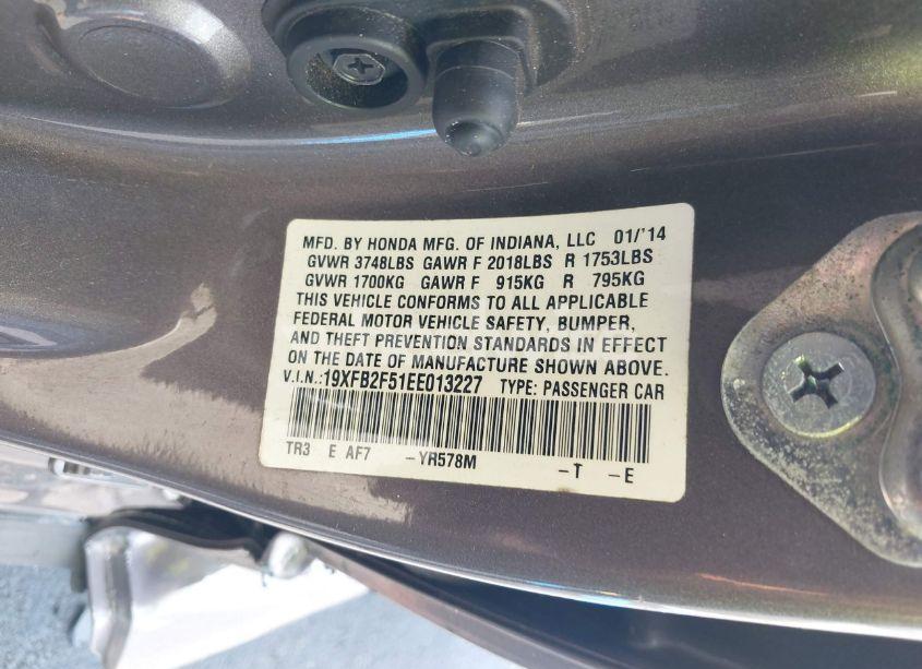 Photo 9 of 2014 Honda Civic LX (VIN 19XFB2F51EE013227)