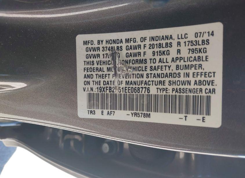 Photo 9 of 2014 Honda Civic LX (VIN 19XFB2F51EE068776)