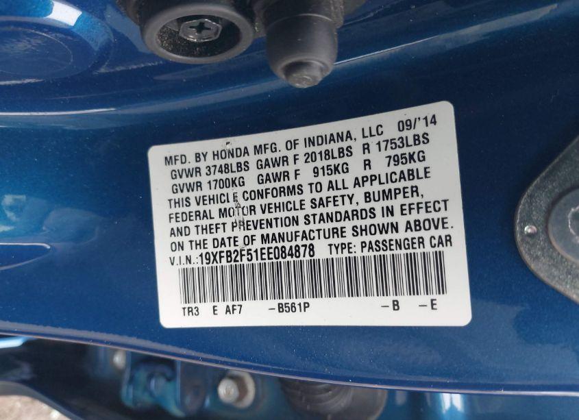 Photo 9 of 2014 Honda Civic LX (VIN 19XFB2F51EE084878)