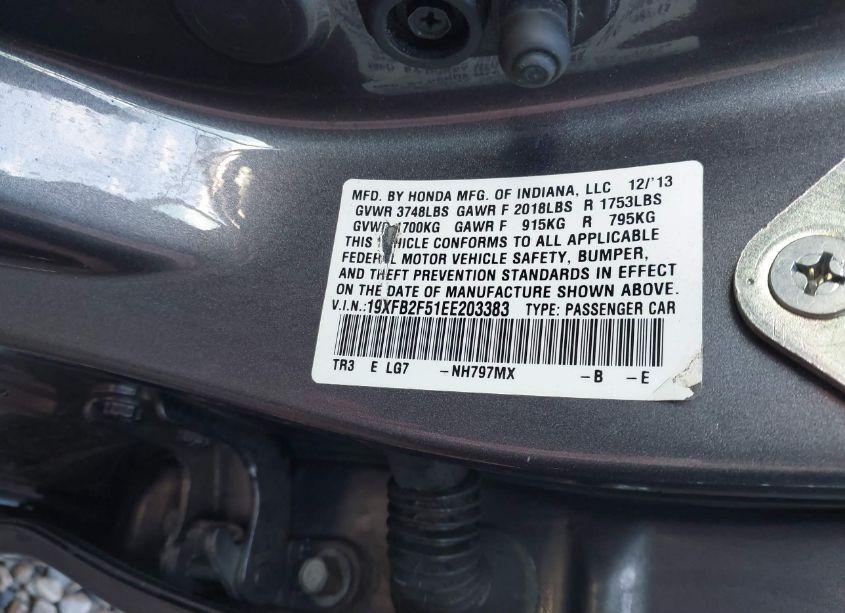 Photo 9 of 2014 Honda Civic LX (VIN 19XFB2F51EE203383)