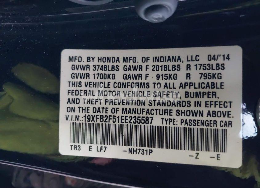 Photo 9 of 2014 Honda Civic LX (VIN 19XFB2F51EE235587)