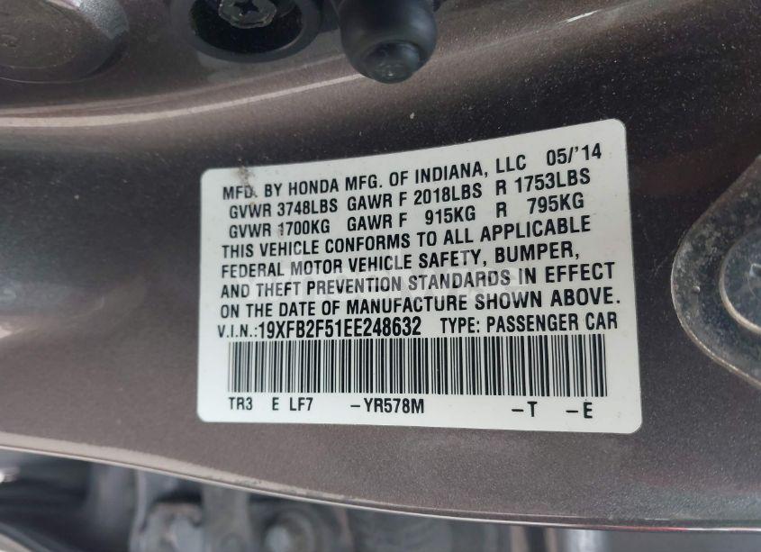 Photo 9 of 2014 Honda Civic LX (VIN 19XFB2F51EE248632)