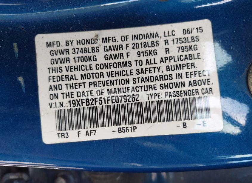 Photo 9 of 2015 Honda Civic LX (VIN 19XFB2F51FE079262)