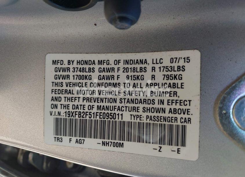 Photo 9 of 2015 Honda Civic LX (VIN 19XFB2F51FE095011)