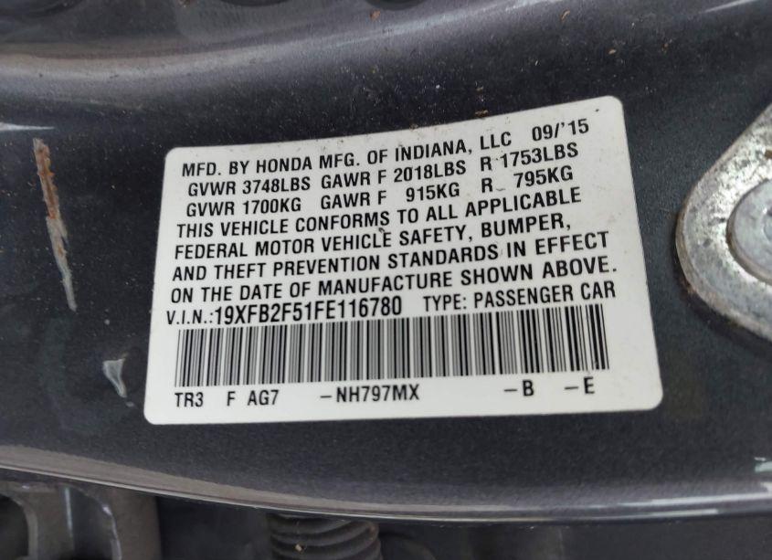 Photo 9 of 2015 Honda Civic LX (VIN 19XFB2F51FE116780)