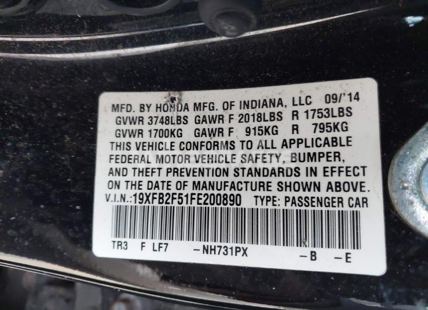 Photo 9 of 2015 Honda Civic LX (VIN 19XFB2F51FE200890)
