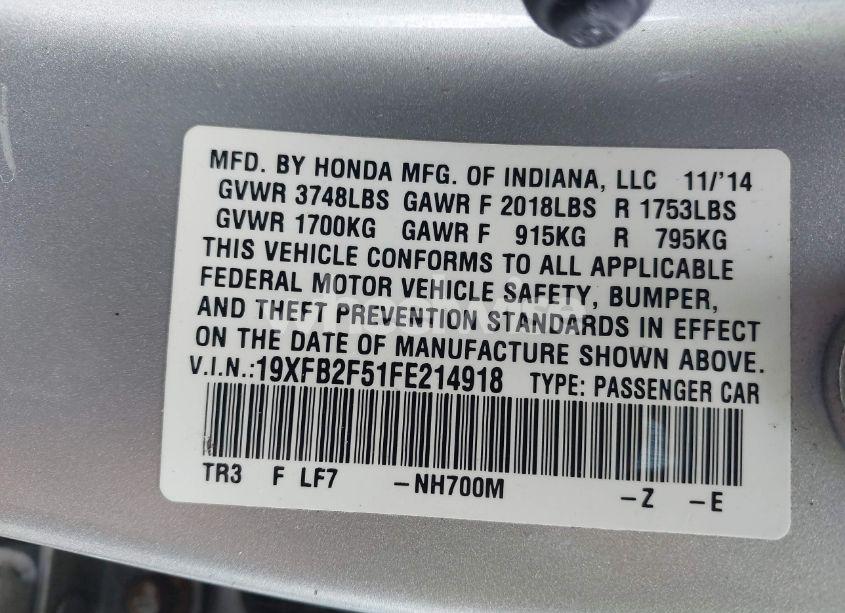 Photo 9 of 2015 Honda Civic LX (VIN 19XFB2F51FE214918)