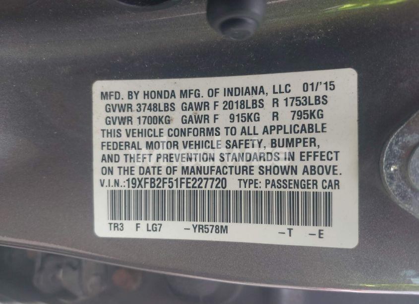 Photo 9 of 2015 Honda Civic LX (VIN 19XFB2F51FE227720)