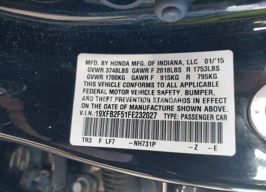 Photo 9 of 2015 Honda Civic LX (VIN 19XFB2F51FE232027)