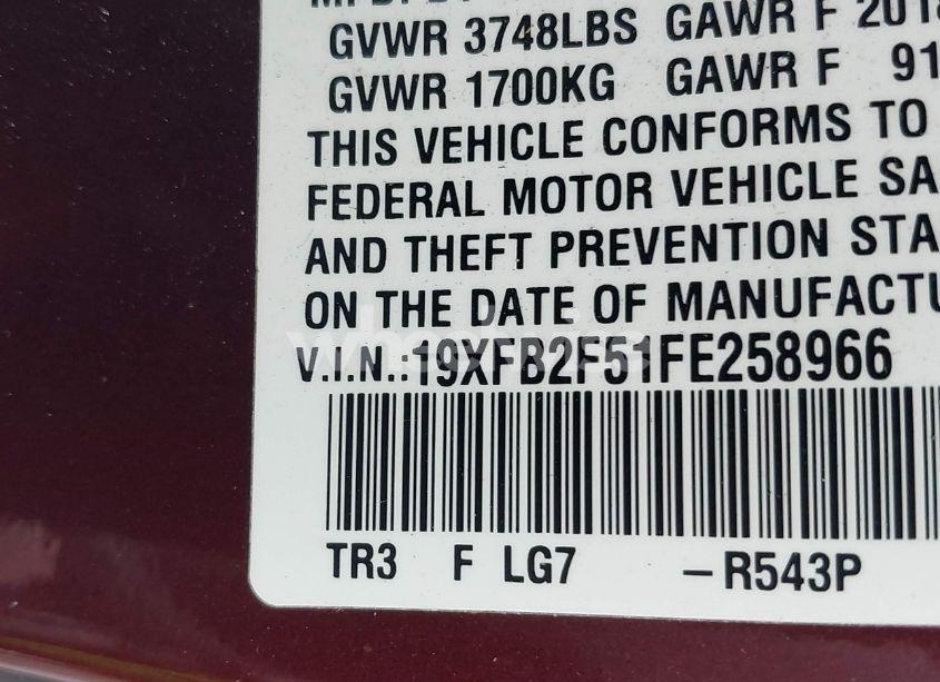 Photo 9 of 2015 Honda Civic LX (VIN 19XFB2F51FE258966)