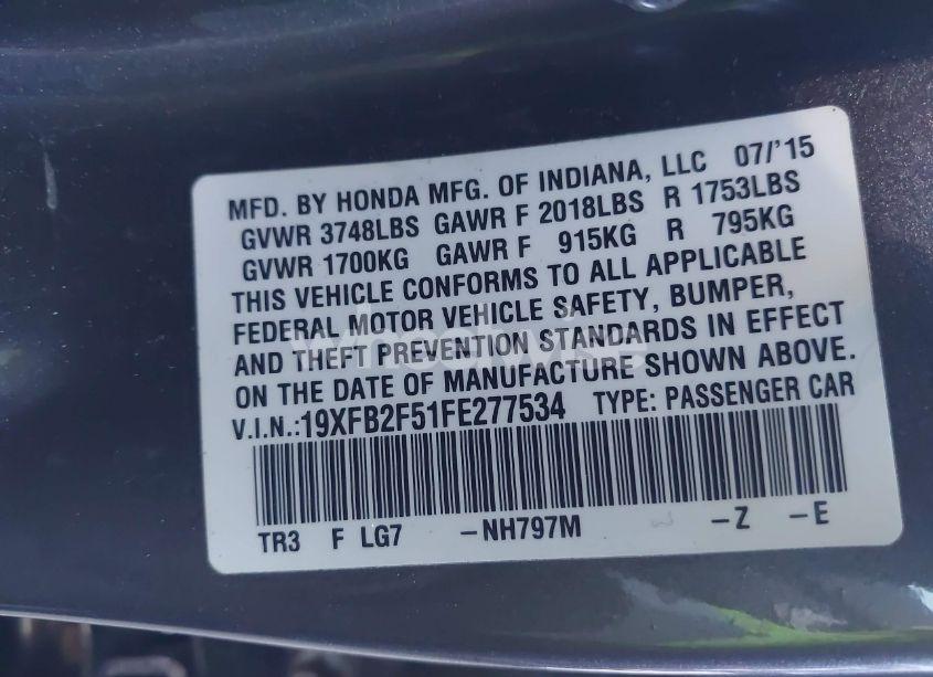 Photo 9 of 2015 Honda Civic LX (VIN 19XFB2F51FE277534)
