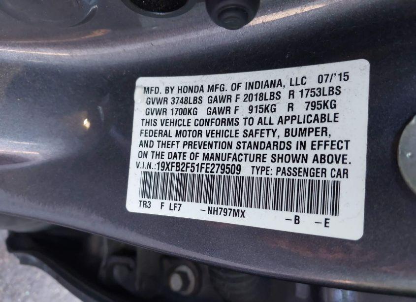 Photo 9 of 2015 Honda Civic LX (VIN 19XFB2F51FE279509)