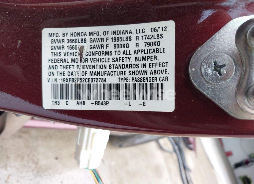 Photo 9 of 2012 Honda Civic LX (VIN 19XFB2F52CE072784)