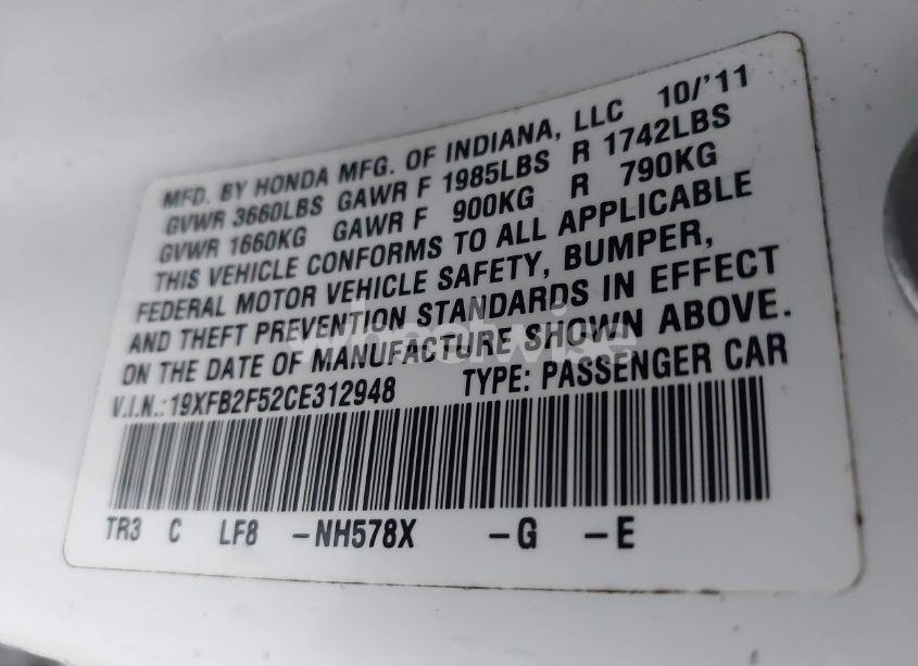 Photo 9 of 2012 Honda Civic LX (VIN 19XFB2F52CE312948)