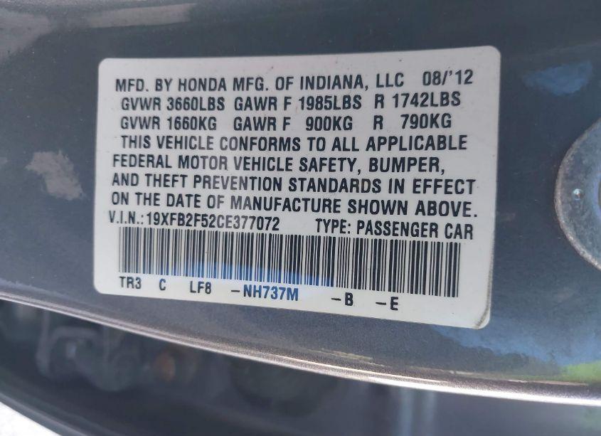 Photo 9 of 2012 Honda Civic LX (VIN 19XFB2F52CE377072)