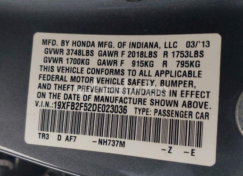 Photo 11 of 2013 Honda Civic LX (VIN 19XFB2F52DE023036)
