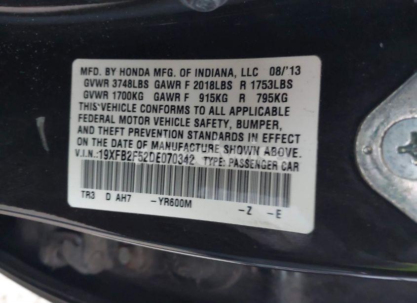 Photo 9 of 2013 Honda Civic LX (VIN 19XFB2F52DE070342)