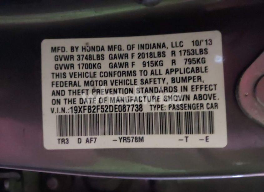 Photo 9 of 2013 Honda Civic LX (VIN 19XFB2F52DE087738)