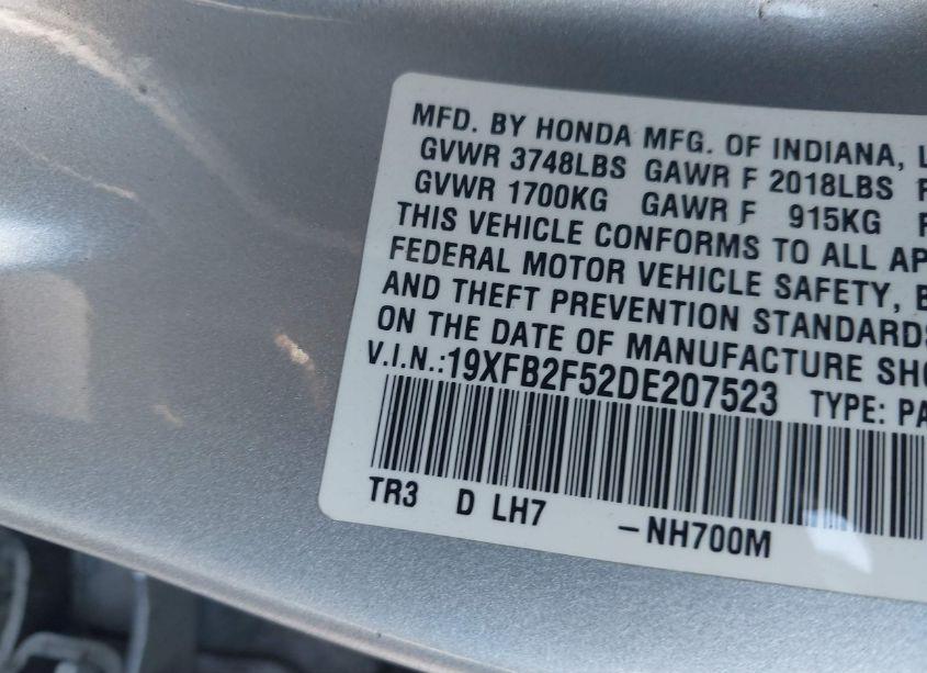 Photo 9 of 2013 Honda Civic LX (VIN 19XFB2F52DE207523)