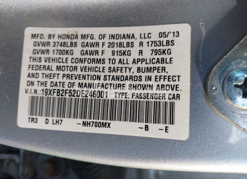 Photo 9 of 2013 Honda Civic LX (VIN 19XFB2F52DE246001)