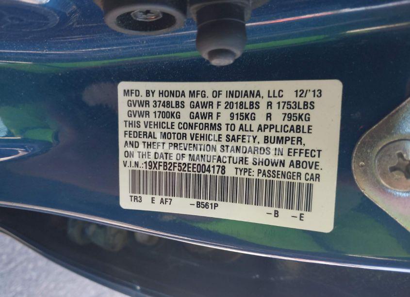 Photo 9 of 2014 Honda Civic LX (VIN 19XFB2F52EE004178)