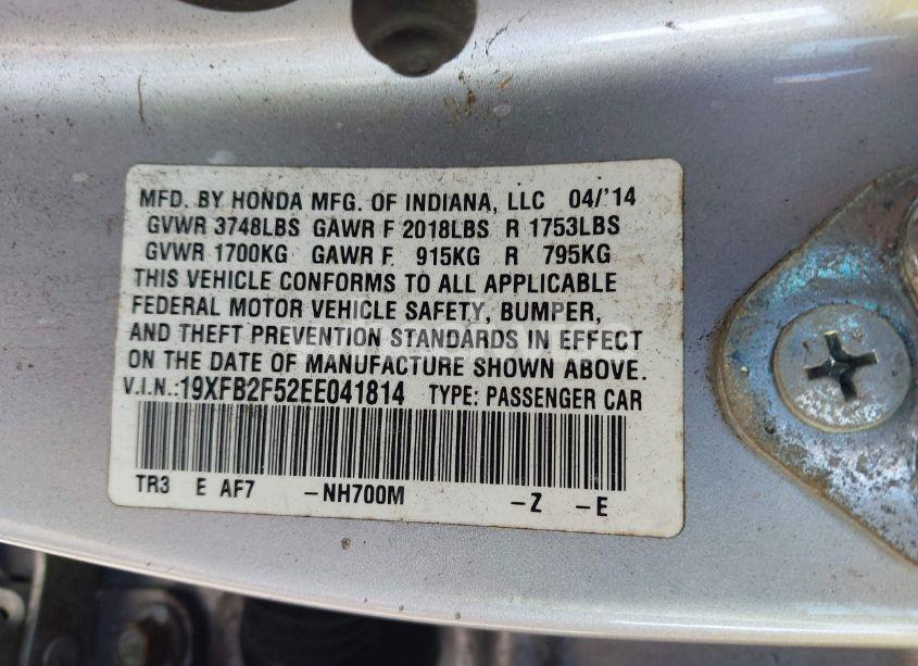 Photo 9 of 2014 Honda Civic LX (VIN 19XFB2F52EE041814)