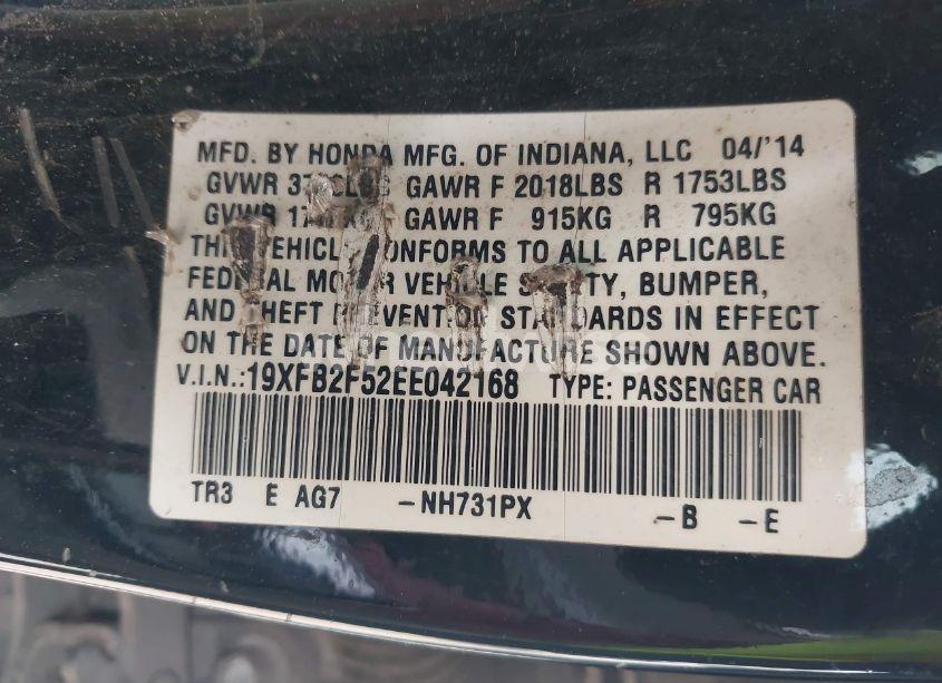 Photo 9 of 2014 Honda Civic LX (VIN 19XFB2F52EE042168)