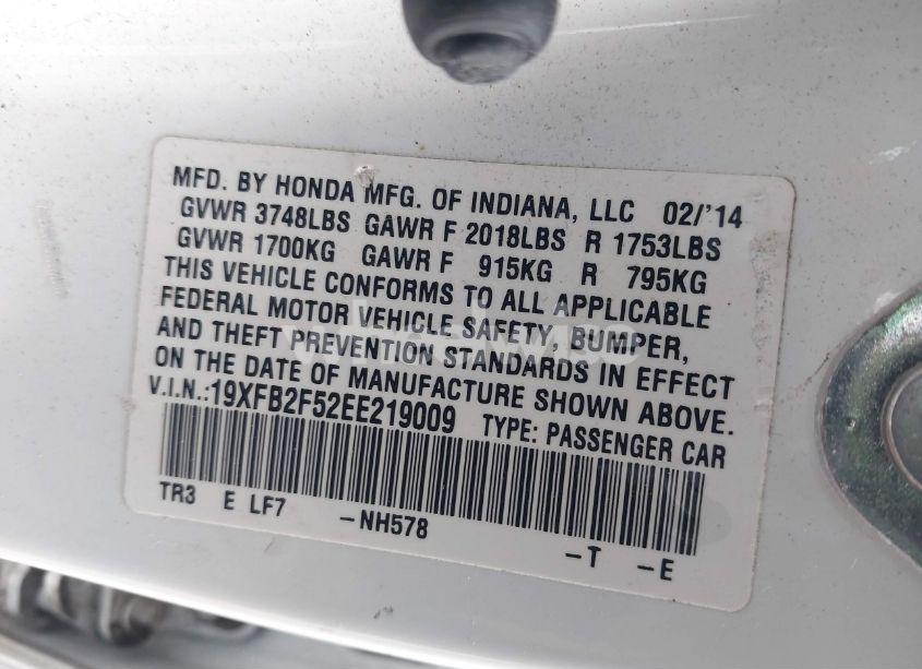 Photo 9 of 2014 Honda Civic LX (VIN 19XFB2F52EE219009)