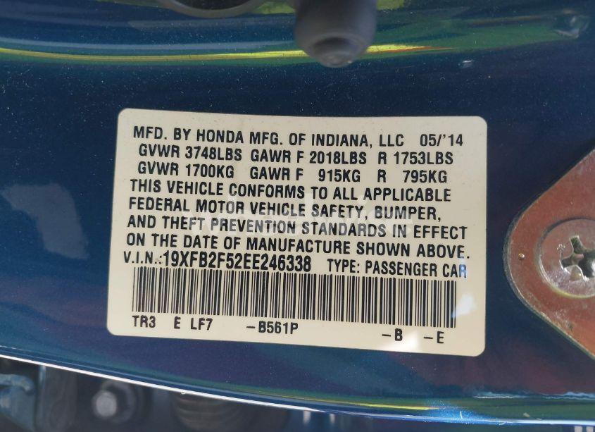 Photo 9 of 2014 Honda Civic LX (VIN 19XFB2F52EE246338)