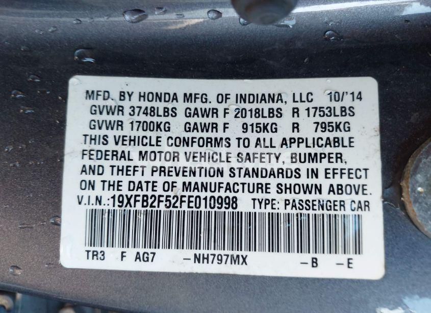 Photo 9 of 2015 Honda Civic LX (VIN 19XFB2F52FE010998)