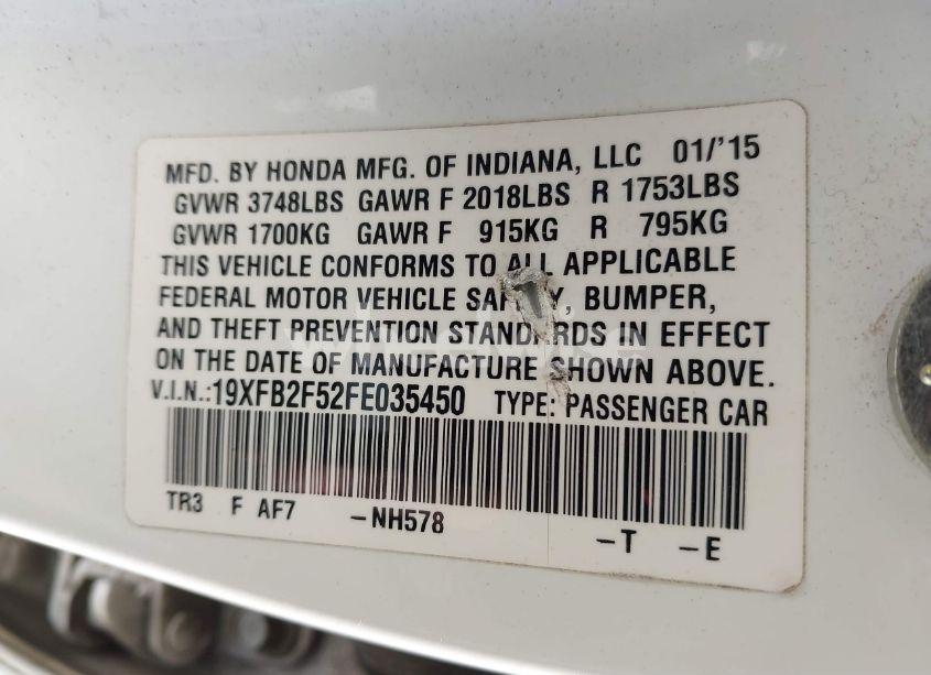 Photo 9 of 2015 Honda Civic LX (VIN 19XFB2F52FE035450)
