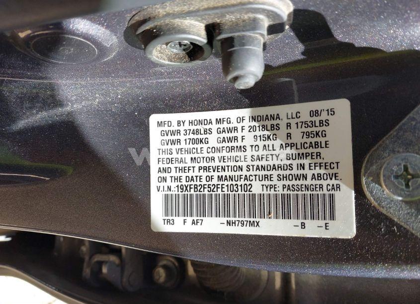 Photo 9 of 2015 Honda Civic LX (VIN 19XFB2F52FE103102)