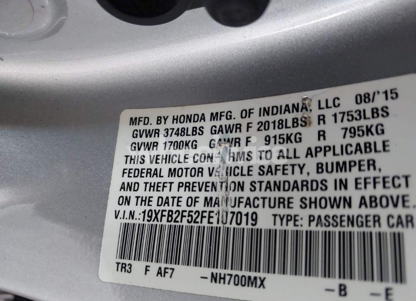 Photo 9 of 2015 Honda Civic LX (VIN 19XFB2F52FE107019)