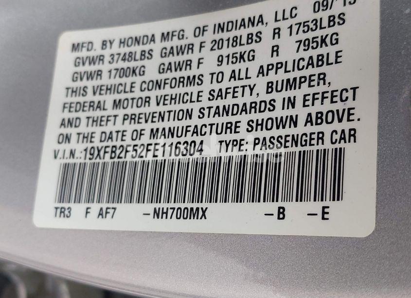 Photo 9 of 2015 Honda Civic LX (VIN 19XFB2F52FE116304)