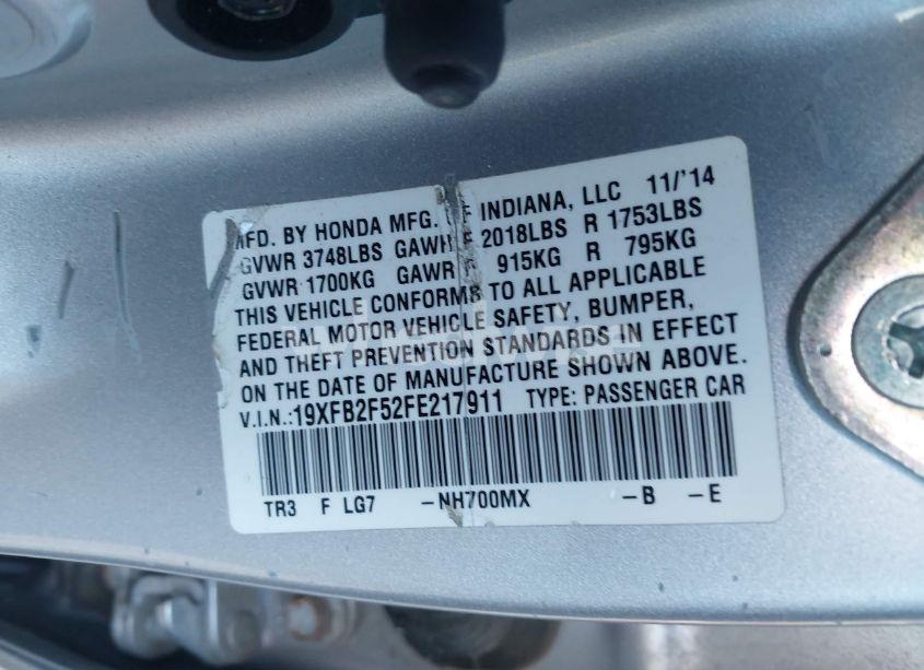 Photo 9 of 2015 Honda Civic LX (VIN 19XFB2F52FE217911)