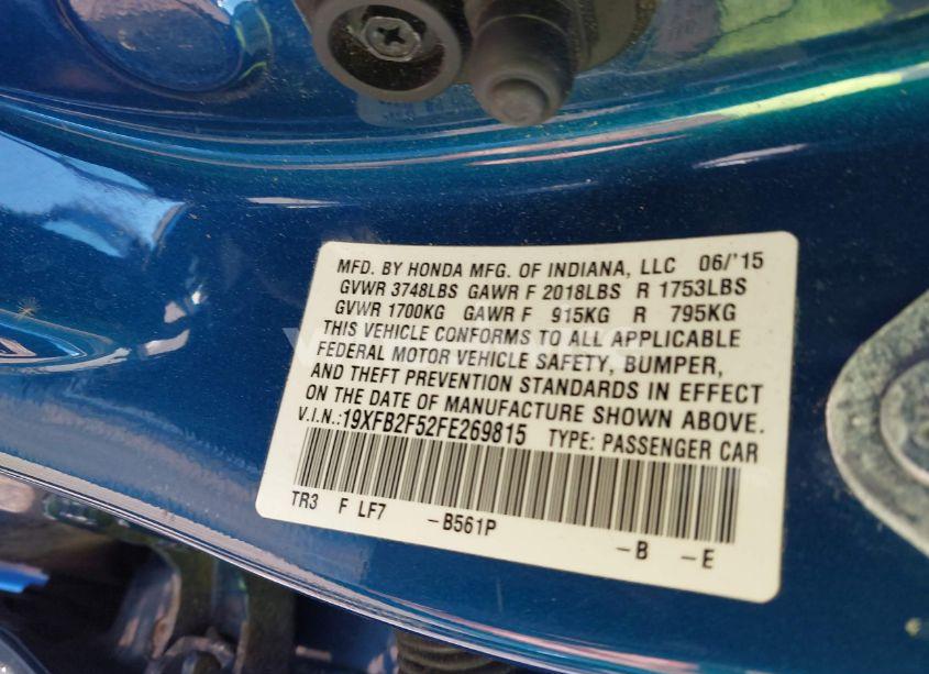 Photo 9 of 2015 Honda Civic LX (VIN 19XFB2F52FE269815)