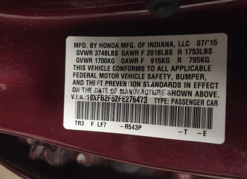 Photo 9 of 2015 Honda Civic LX (VIN 19XFB2F52FE276473)